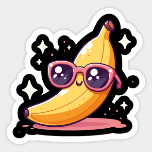 Funny Banana Cartoon With Sunglasses Kawaii Style Sticker